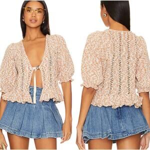 Free People Yesterday Cardi Puff Sleeve Sweater Toggle Closure M Toast